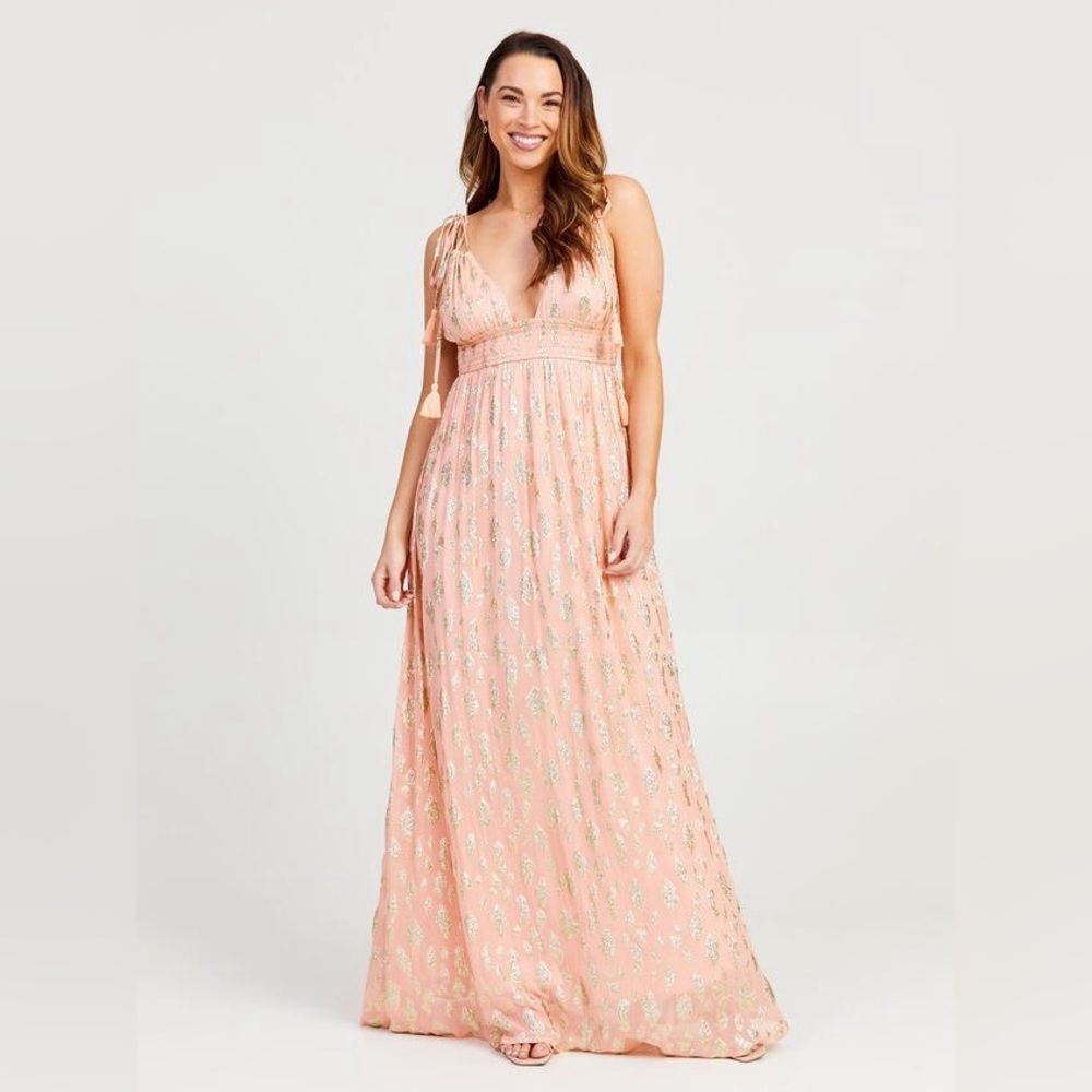 Elegant Peach/Pink/Gold Maxi Dress